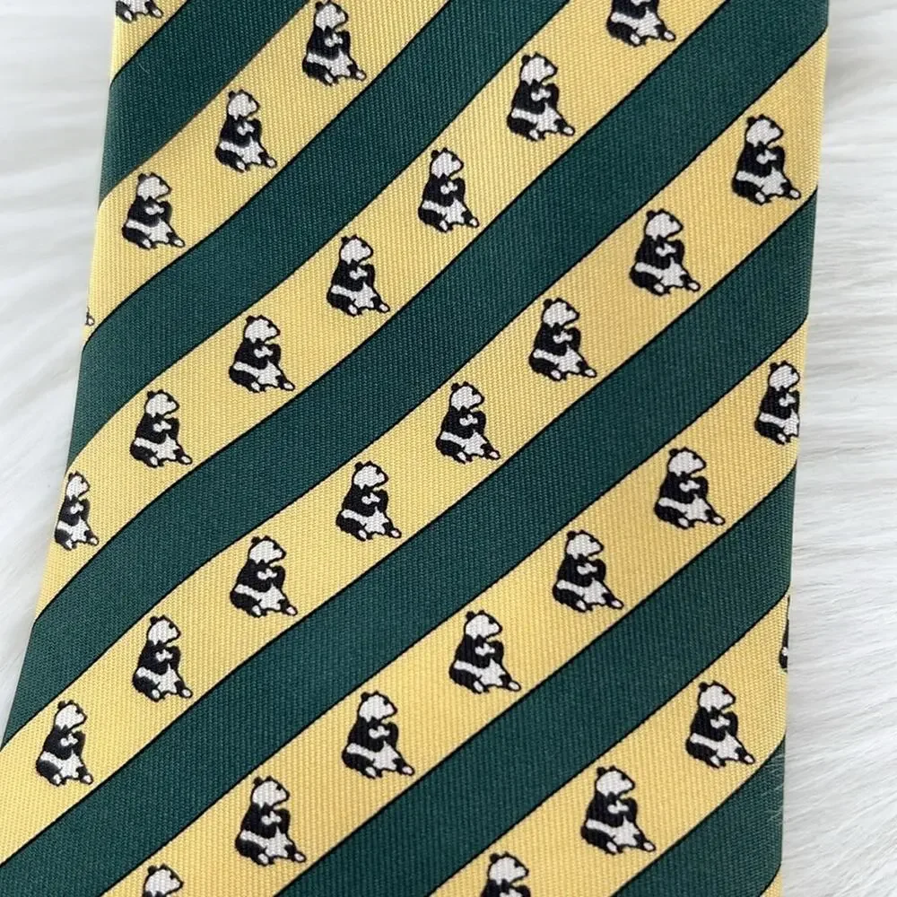 Hermes Rare Giant Panda holding baby tie - Gold/Green - 3.5